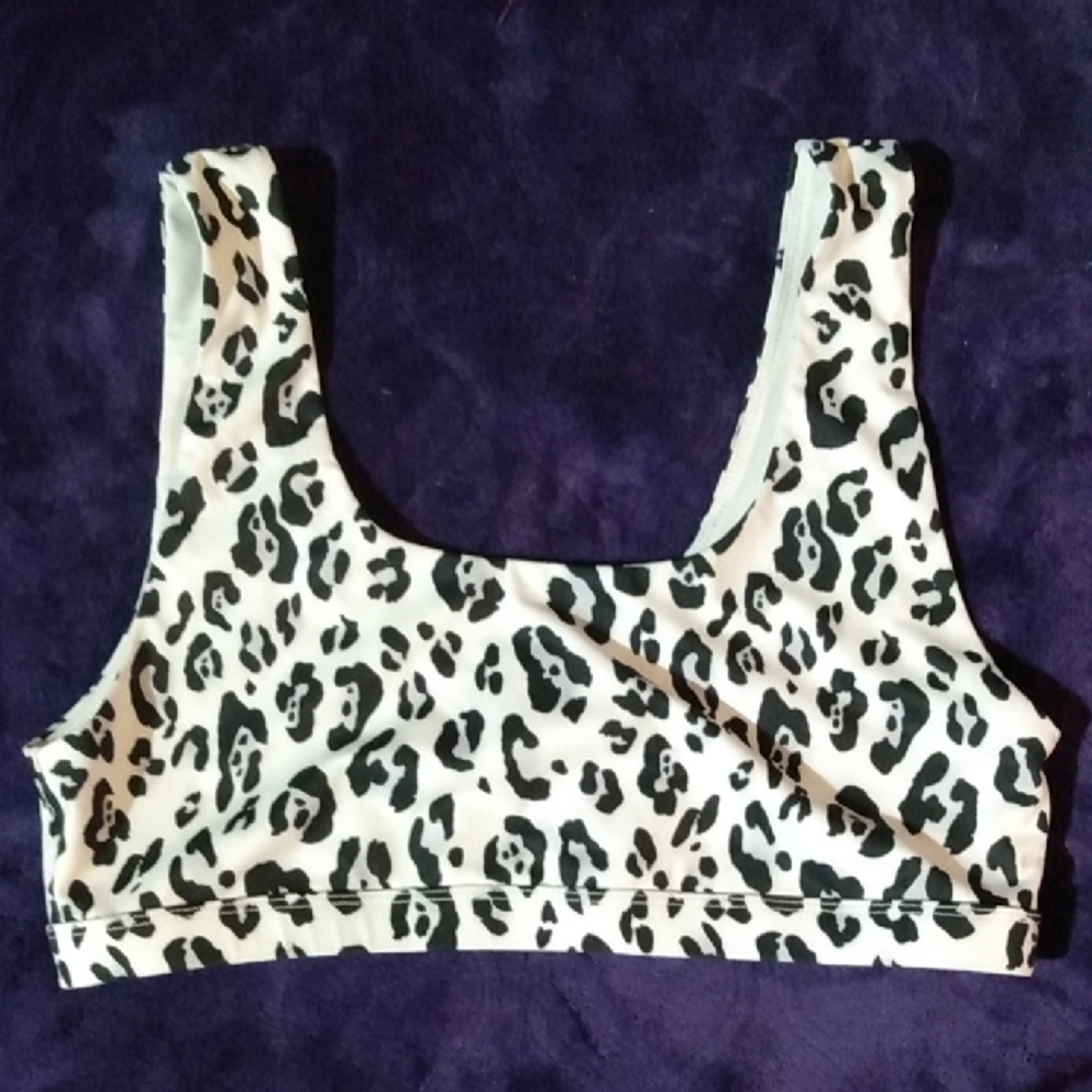Fabletics Black and White Leopard Print Bra